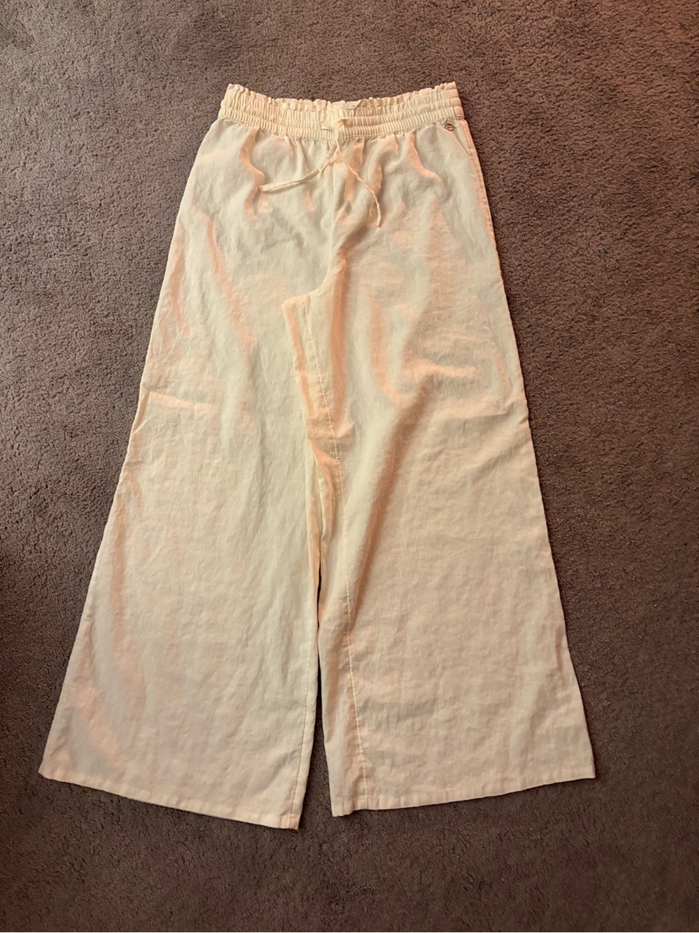 CALIA by Carrie Underwood White Wide-Leg Linen Drawstring Pants